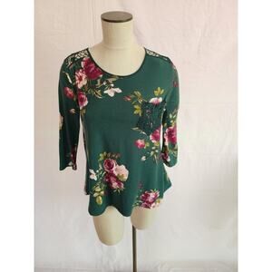 Riley & James Green Floral Blouse With 3 Quarter Sleeves